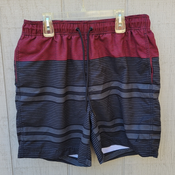 Men's Nautica Striped Swim Trunks Bathing Suit Board Shorts Medium - Picture 1 of 8